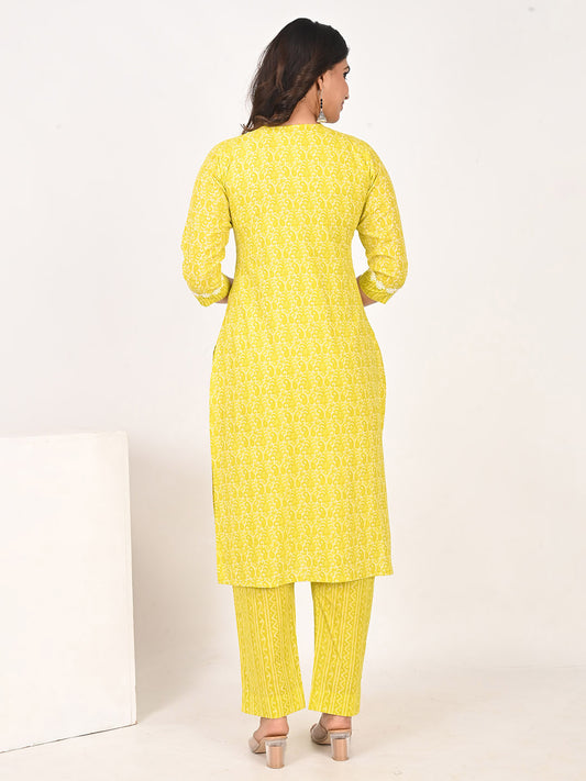 Nesara Yellow Printed Salwar Kurta Dupatta Set