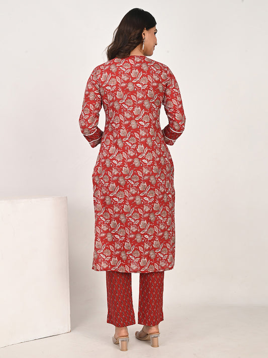 Nesara Maroon Printed Kurta & Pants Set