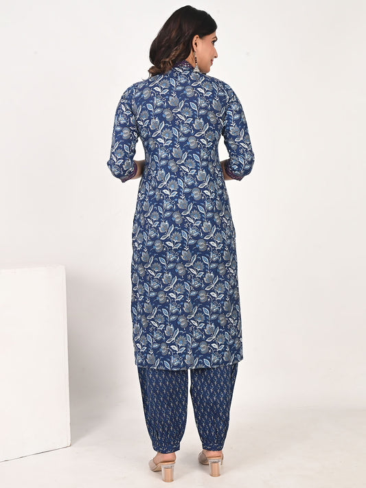 Nesara Dark Blue Printed Kurta & Pants Set