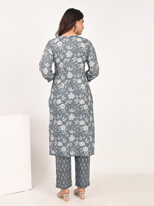 Nesara Grey Printed Kurta & Pants Set