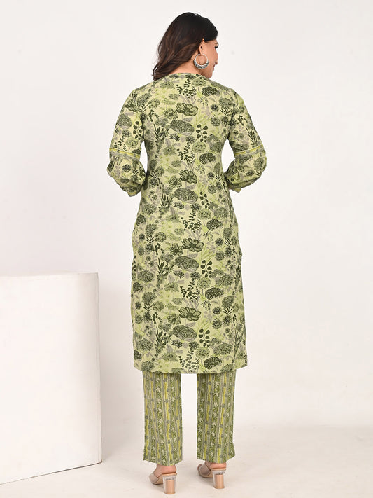 Nesara Green Printed Kurta & Pants Set