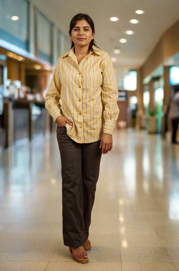 Nesara Yellow Print Oversize Shirt IBS023