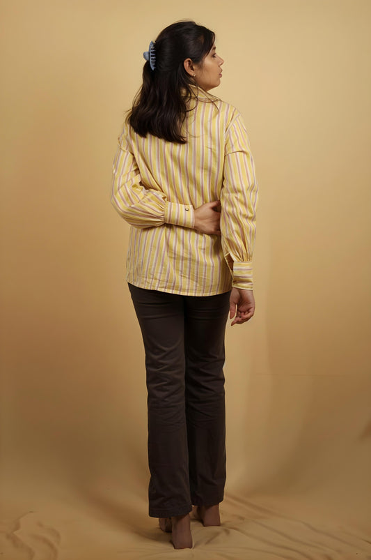 Nesara Yellow Print Oversize Shirt IBS023