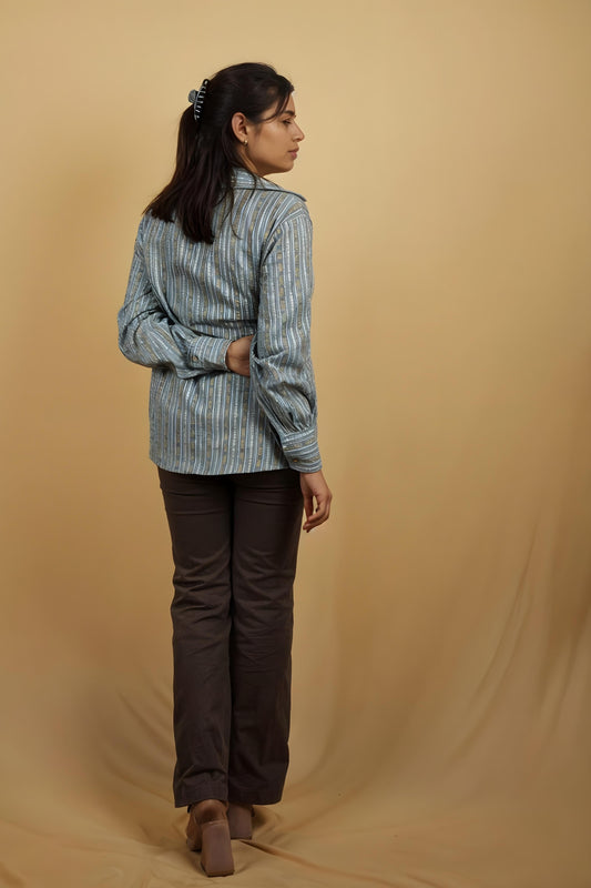 Nesara Blue Print Oversize Shirt IBS024