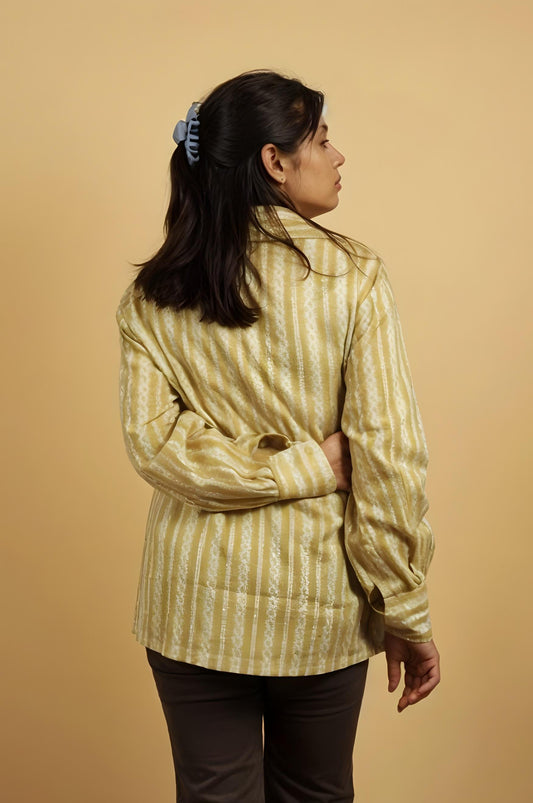 Nesara Light Brown Stripes Print Oversize Shirt IBS037