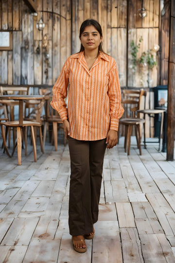 Nesara Orange Stripes Print Oversize Shirt IBS038