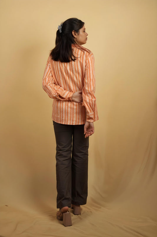 Nesara Orange Stripes Print Oversize Shirt IBS038
