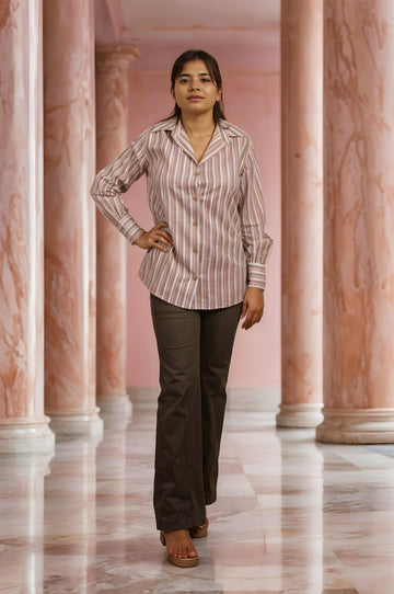 Nesara Purple Stripes Print Oversize Shirt IBS039