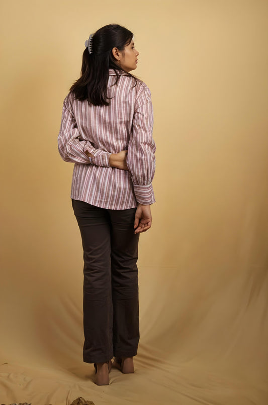 Nesara Purple Stripes Print Oversize Shirt IBS039