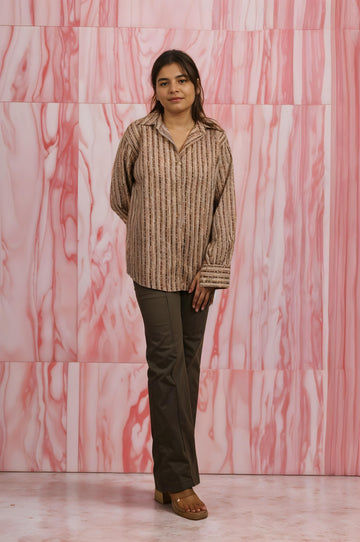 Nesara Multihued Stripe Print Oversize Shirt IBS040