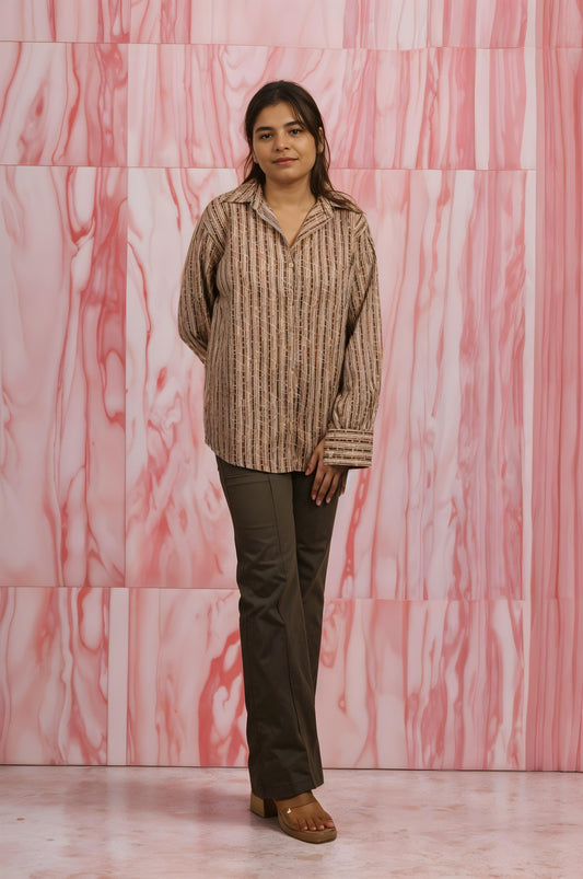 Nesara Multihued Stripe Print Oversize Shirt IBS040