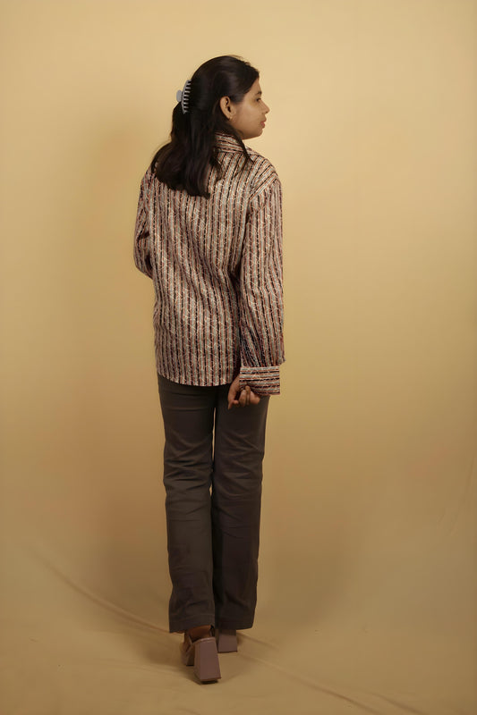 Nesara Multihued Stripe Print Oversize Shirt IBS040