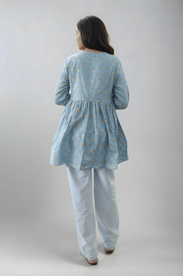 Blue Block Print Short Kurti
