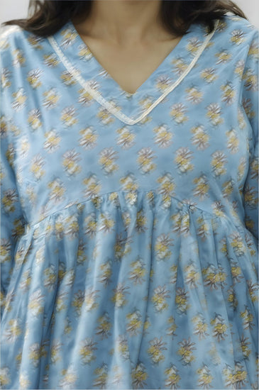 Blue Block Print Short Kurti