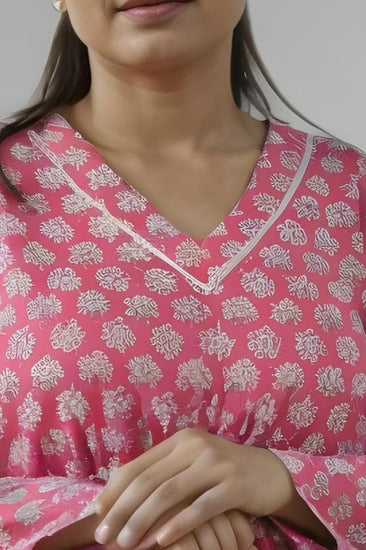 Dark Pink Block Print Short Kurti