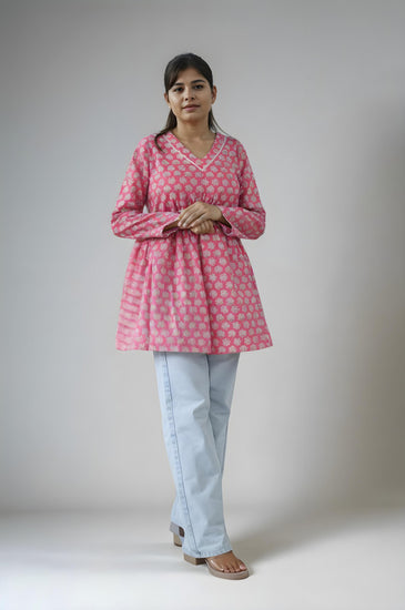 Dark Pink Block Print Short Kurti