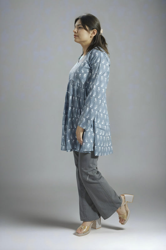 Gray Block Print Short Kurti