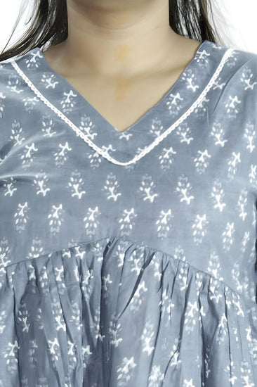 Gray Block Print Short Kurti