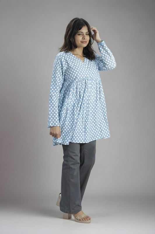 Light Blue Printed Short Kurti
