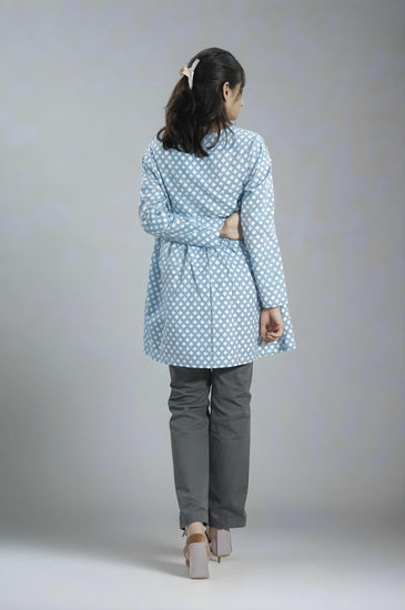 Light Blue Printed Short Kurti