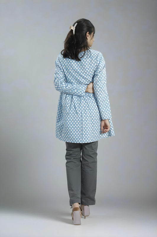 Light Blue Printed Short Kurti