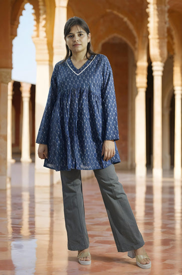 Blue Printed Short Kurti