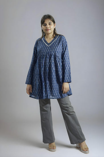 Blue Printed Short Kurti