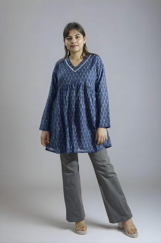 Blue Printed Short Kurti