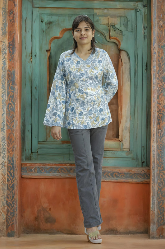 Blue Printed Short Kurti