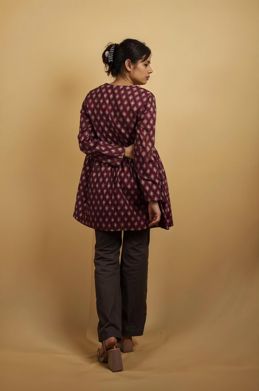 Nesara Purple Print Flared Kurti IBSK027