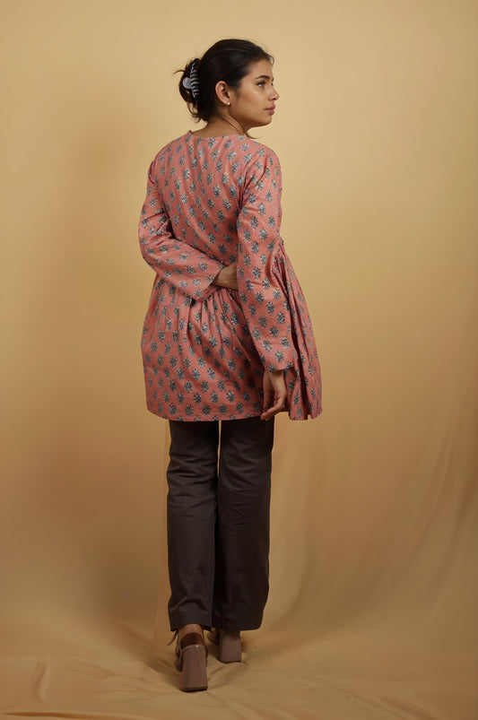 Nesara Pink Print Flared Kurti IBSK044