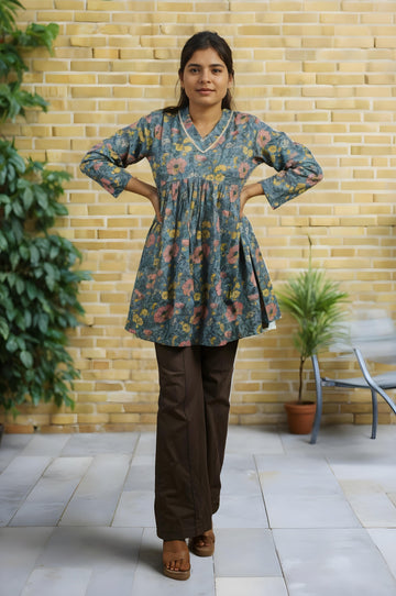 Nesara Blue Print Flared Kurti IBSK045