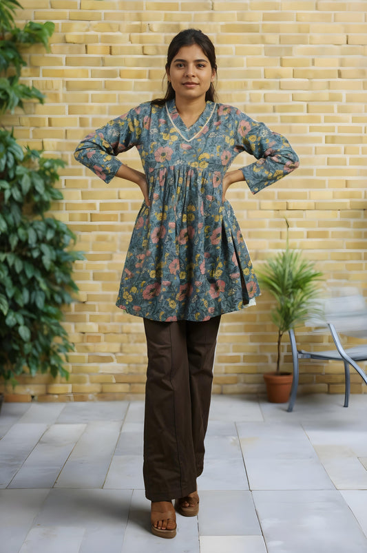 Nesara Blue Print Flared Kurti IBSK045