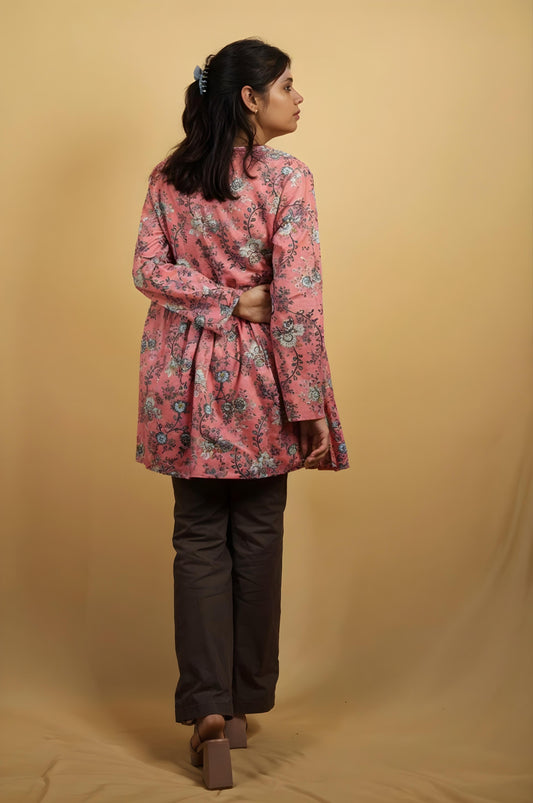 Nesara Pink Print Flared Kurti IBSK047