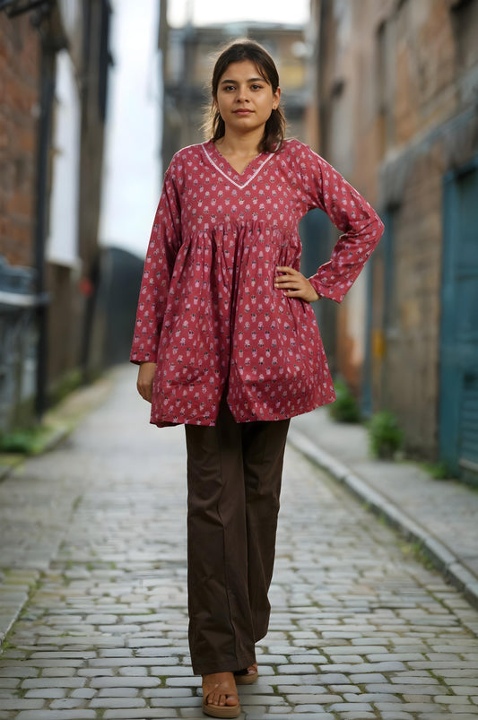 Nesara Purple Print Flared Kurti IBSK049