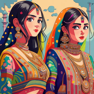 Image of twins Itturi Bitturi from Folktale Story of Rajasthan India, wearing Handcrafted Jewelry Earring Necklace Bracelet from Brand Ituri Bituri