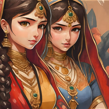 Image of twins Itturi Bitturi from Folktale Story of Rajasthan India, wearing Handcrafted Jewelry Earring Necklace Bracelet from Brand Ituri Bituri