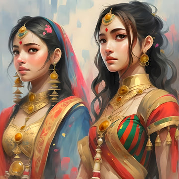 Image of twins Itturi Bitturi from Folktale Story of Rajasthan India, wearing Handcrafted Jewelry Earring Necklace Bracelet from Brand Ituri Bituri
