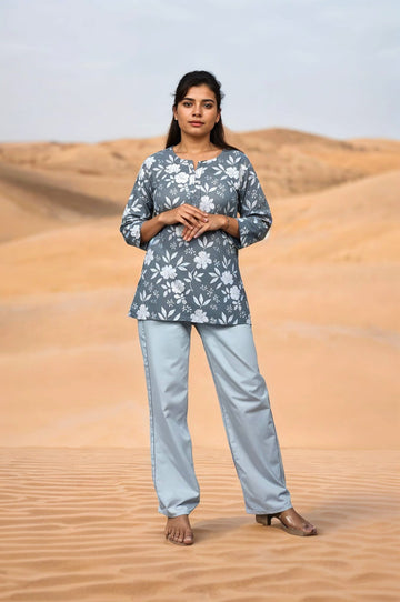 Nesara Grey Print Short Kurti IBSK076