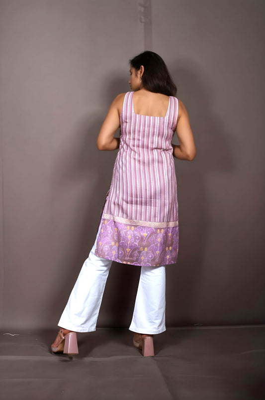 Nesara Violet Sleeveless Long Kurti with Lining IBSL090