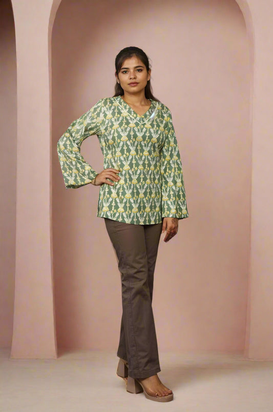 Nesara Green Print Short Kurti IBSK056